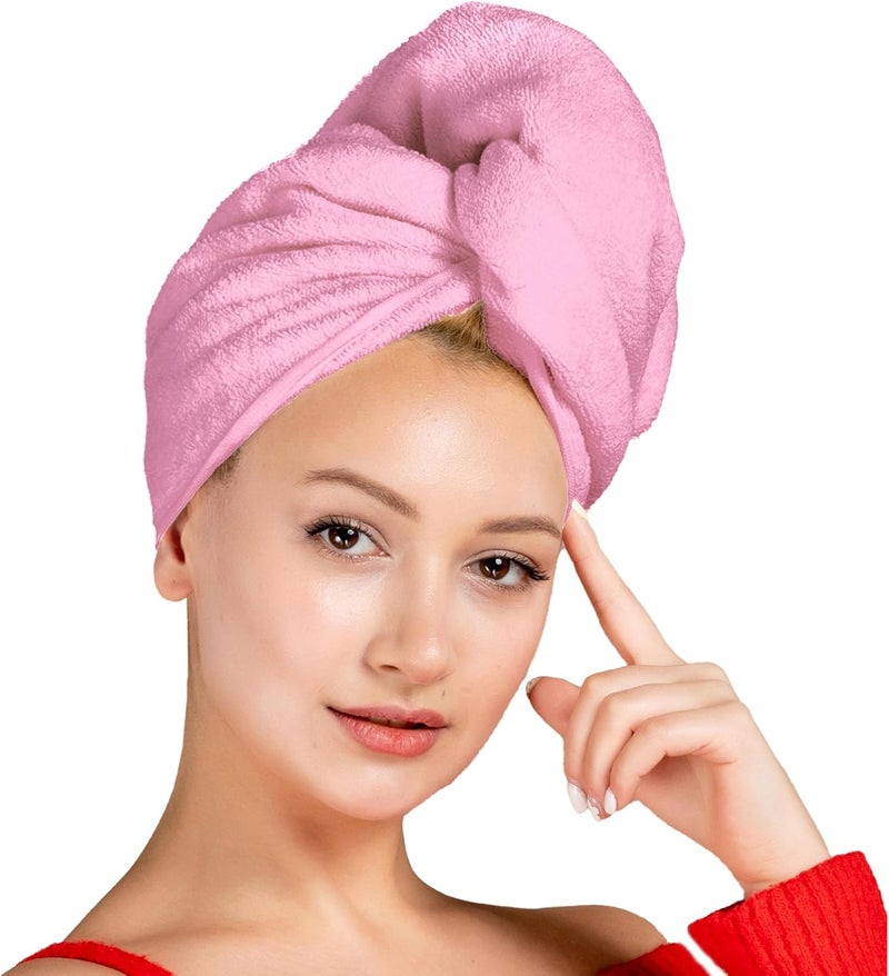 Siesta Zen Premium Quality 100% Pure Combed Cotton Hair Towel - Pink - Image 1